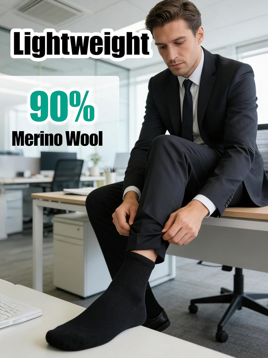 90% Merino Wool Breathable Running Ankle Socks for Men Women 3 Pairs
