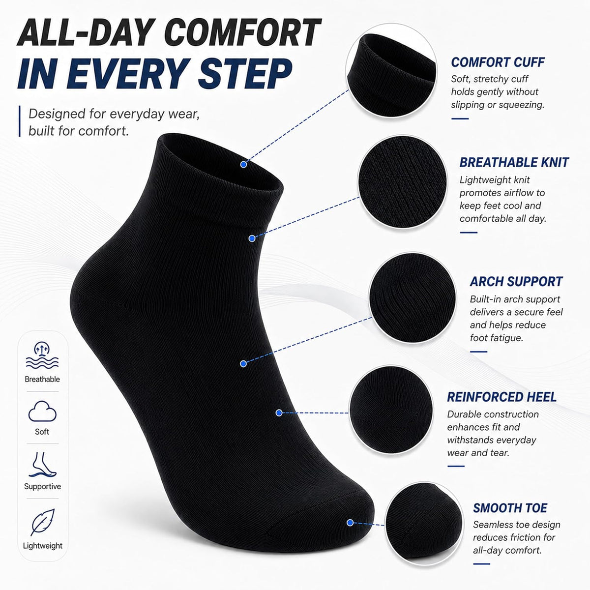 90% Merino Wool Breathable Running Ankle Socks for Men Women 3 Pairs
