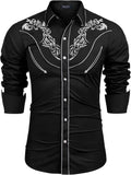 Men'S Cowboy Shirtss Embroidered Rose Design Shirts Western Long Sleeve Button down Shirts