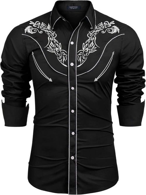 Men'S Cowboy Shirtss Embroidered Rose Design Shirts Western Long Sleeve Button down Shirts