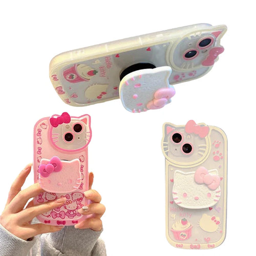 Anime Character Kawaii Sanrios Hellokittys All-Inclusive Stand Phone Soft Case Applicable to Iphone Girl Heart Birthday Gift