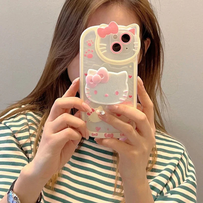 Anime Character Kawaii Sanrios Hellokittys All-Inclusive Stand Phone Soft Case Applicable to Iphone Girl Heart Birthday Gift
