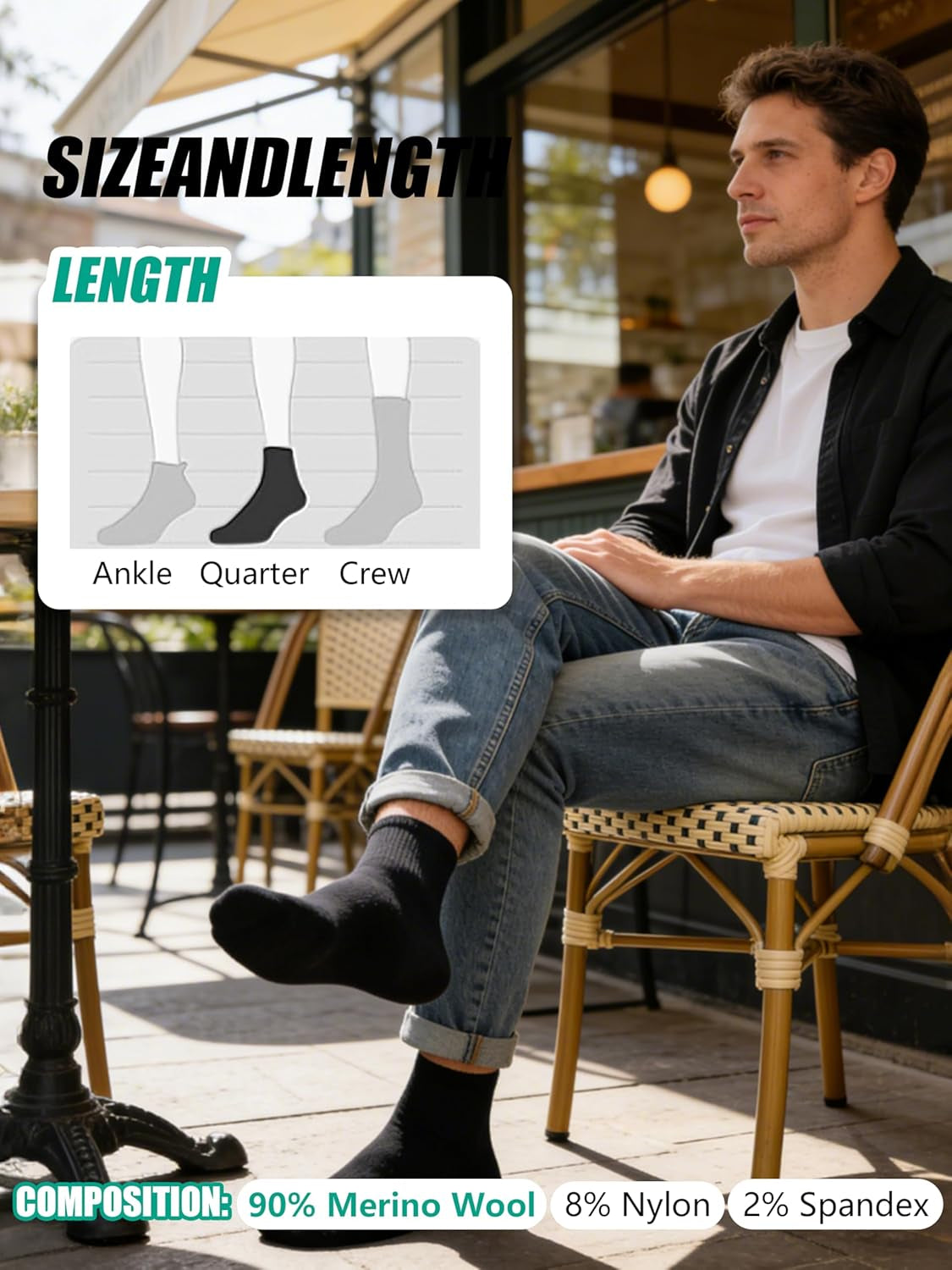 90% Merino Wool Breathable Running Ankle Socks for Men Women 3 Pairs